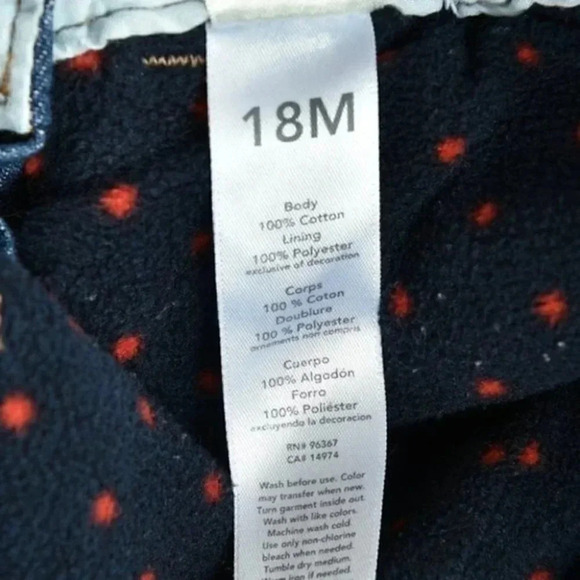 Oshkosh B'Gosh Overalls Girls Denim Red Polka Dot‎ Fleece Lined Bow  Vestbak 18M - Picture 8 of 9